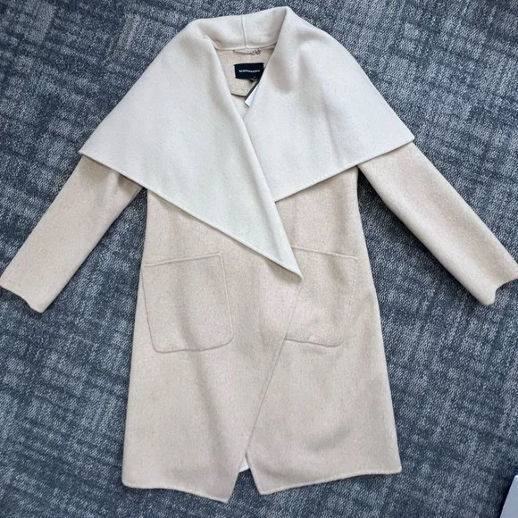 ✨BCBG MAX AZRIA BRINLEY HANDMADE DRAPE FRONT COAT IN OATMEAL / CREAM